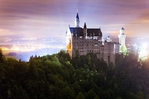 Baviera, Castello di Neuschwanstein al tramonto