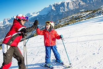 Altipiano del Renon d'inverno con bambini, scuola sci