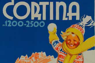 manifesto Cortina museo Salce Treviso bambino con palla da neve