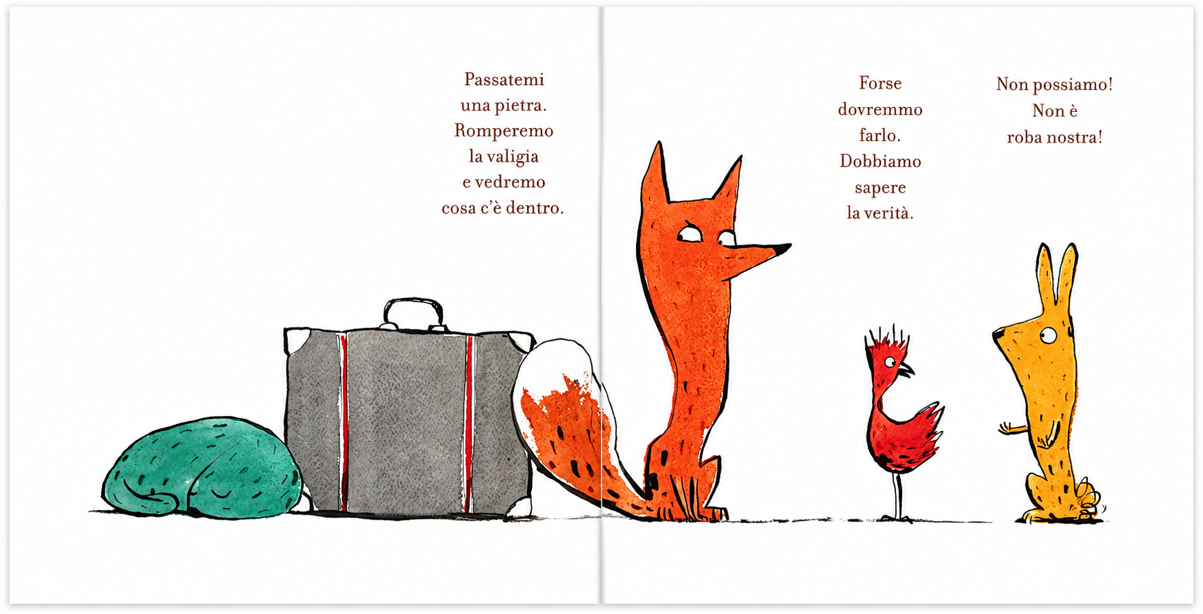 La diffidenza di volpe nel libro "Cosa c'è nella tua valigia?"