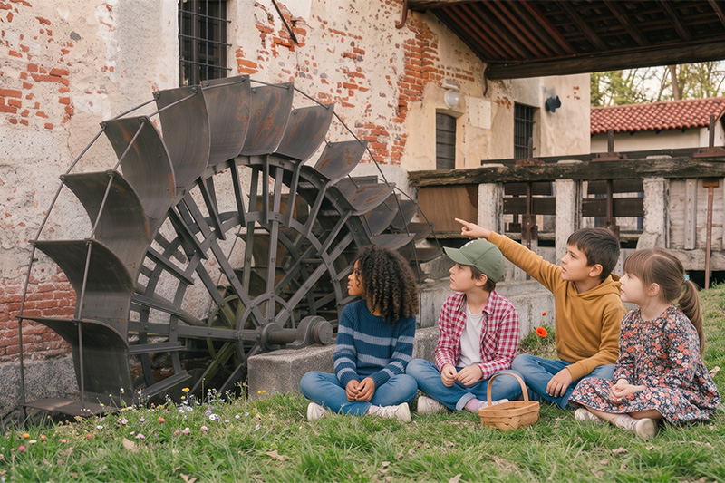 Attività nei Parchi del Piemonte con i bambini, visita al mulino vecchio