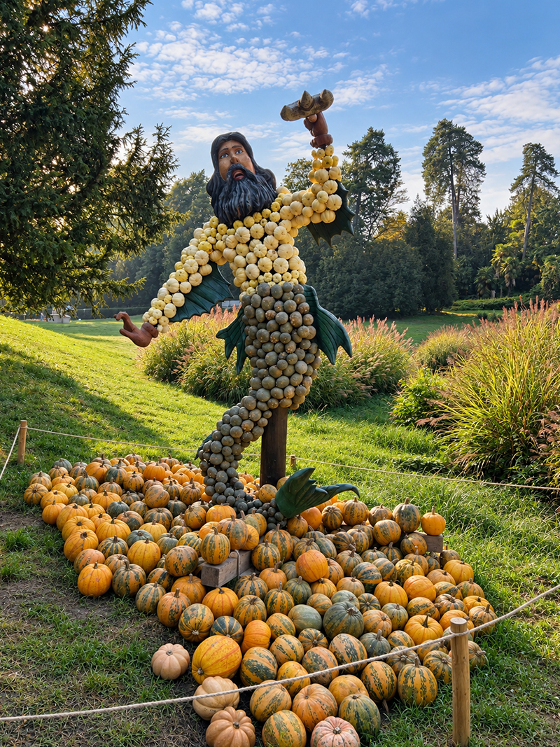 Scultura realizzata interamente con le zucche, Castello del Pozzo, Oleggio Castello